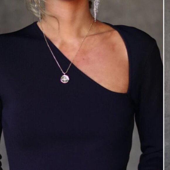 Endless Rose Jeanne Knit Asymmetrical Neck Long Sleeve Black Mini Dress Sz M - Picture 2 of 12